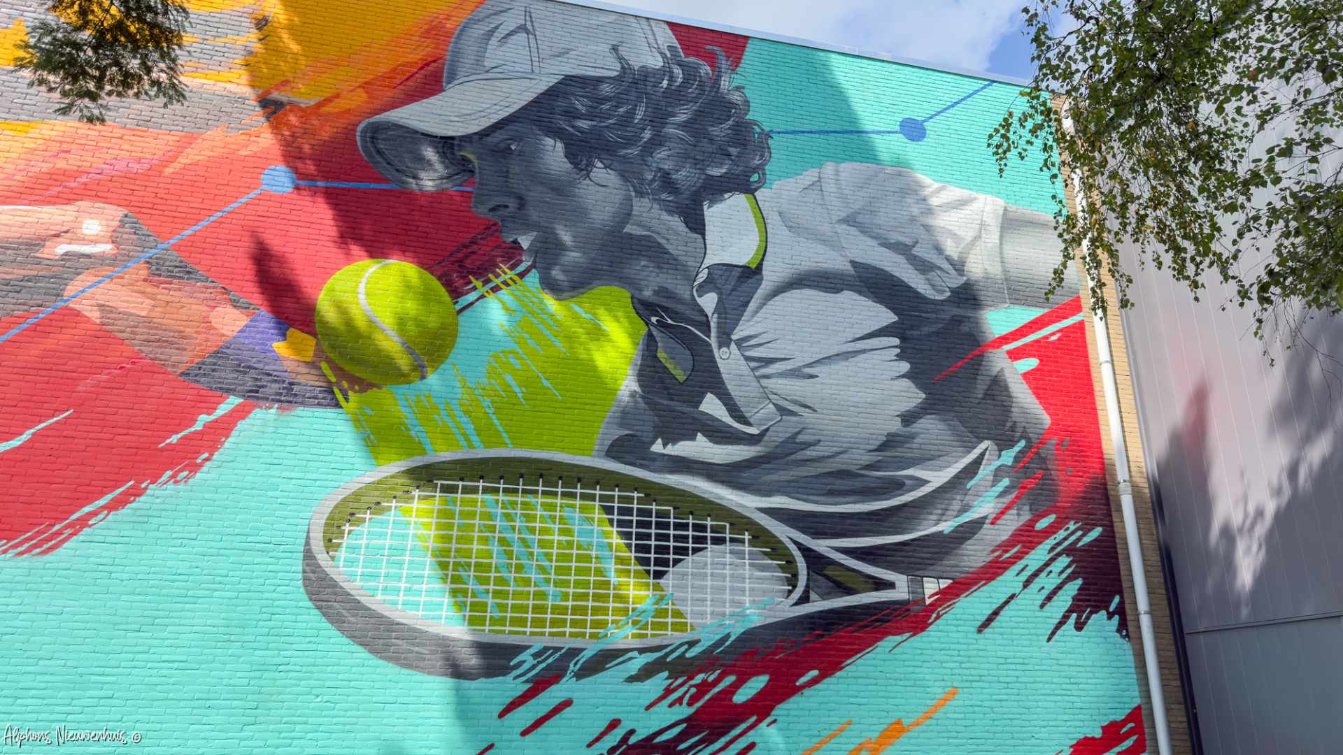 Uilenstede Mural VU Amsterdam Close up tennisspeler