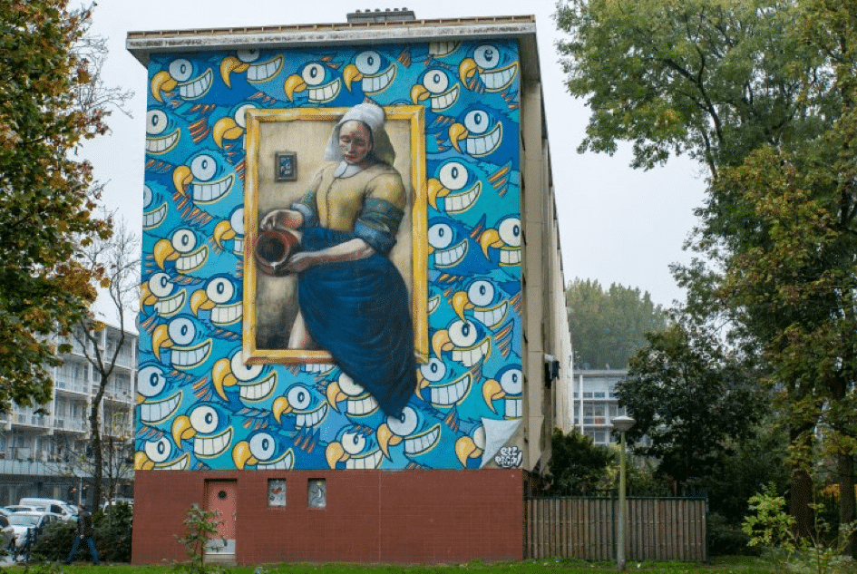 melkmeisje graffiti muurschildering amsterdam